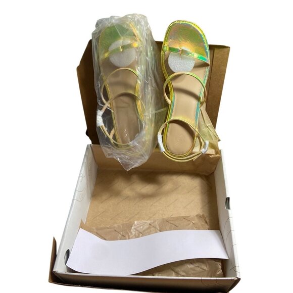 UO Nora Strappy Yellow Iridescent Wedge Sandals Size 10 - Picture 13 of 16